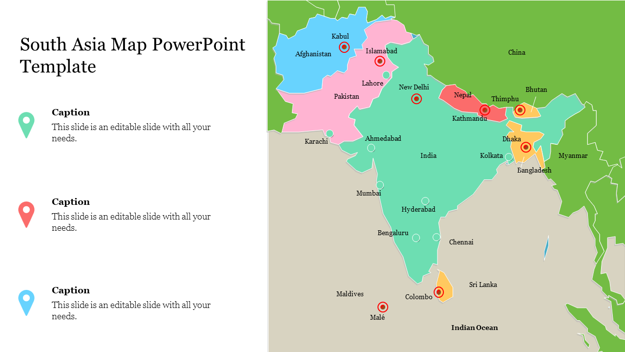 Our Predesigned South Asia Map PowerPoint Template Design
